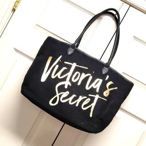 🔥Victoria's Secret Canvas Bag with Gold Lettering and Leather like handles